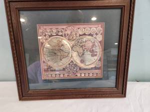 lot 153 image: Framed Vintage World Map Print