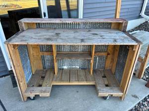 lot 181A image: Rustic Wooden Bar with Metal Accents