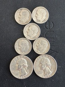 Silver Washington Quarters and Roosevelt Dimes