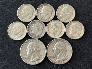 Silver Washington Quarters and Roosevelt Dimes