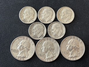Silver Washington Quarters and Roosevelt Dimes