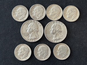 Silver Washington Quarters and Roosevelt Dimes