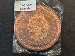 5 Ounce .999 Fine Copper Round Aztec Calendar