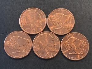 5-1 Ounce .999 Fine Copper Rounds Buffalo Indian Head