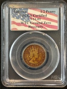 1955 Jamaica Half Penny PCGS Certified World Trade Center Ground Zero Recovery 9-11-01