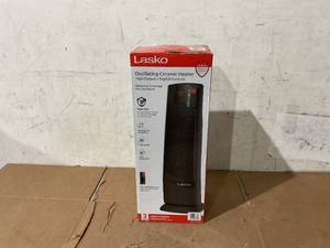 lot 243 image: Lasko 22 1500W Oscillating Ceramic Tower Space Heater with Remote, Black, CT22835, New