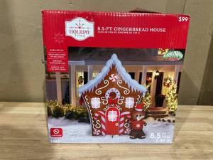 lot 358 image: Christmas Airblown Inflatables Yard Decoration Decorated Gingerbread House Scene 8.5 ft