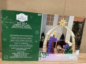 lot 370 image: Light-Up LED Nativity Scene with 110 LED Lights, Set of 4, Holiday Time
