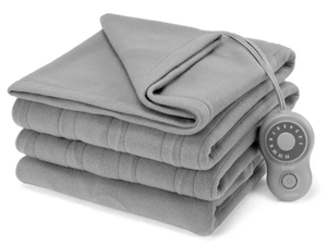 lot 374 image: Full Size Sunbeam Blanket Grey Fleece, 12 Heat Settings, 12-Hour Auto Shut-Off, Electric Heated Blanket with Controller, 84 x 72