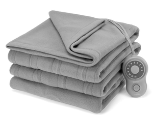 lot 375 image: Twin Size Sunbeam Blanket Grey Fleece, 12 Heat Settings, 12-Hour Auto Shut-Off, Electric Heated Blanket with Controller, 84 x 62