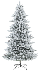 lot 628 image: 7.5ft Pre-Lit Flocked Green Birmingham Fir Artificial Christmas Tree with 400 White LED Lights, by My Texas House
