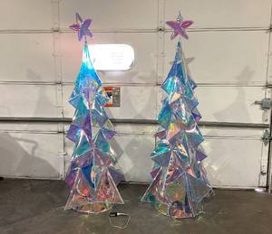 lot 640 image: LOT OF 2 Members Mark 6 ft Pre-Lighted Prismatic Tree