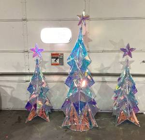 lot 641 image: LOT OF 3 Members Mark Pre-Lighted Prismatic Tree