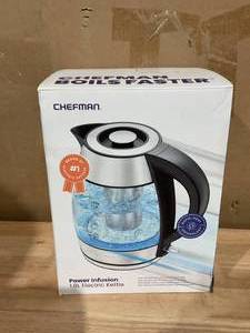 lot 382 image: Chefman Fast Boiling 1.8L Electric Glass Kettle, Removable Tea Infuser, LED Lights, Stainless Steel