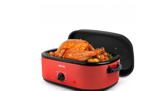 lot 101 image: Aroma 18Qt. Electric Roaster Oven with High Dome Lid, 8X Bonded Granite Enamel, New-Red