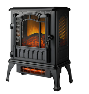 lot 113 image: Mainstays 2-Setting 3D Electric Stove Heater with Life-like Flame, Black