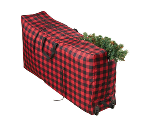 lot 238 image: LOT OF 2 Mainstays 9 ft Christmas Tree Storage Bag Container, Red & Black Checkered, Adult