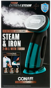 lot 240 image: Conair Turbo ExtremeSteam 1875 Watt Handheld Fabric, 2-in-1 Steam and Iron Garment Steamer, One Size, BlackGreen