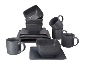 lot 244 image: Better Homes & Gardens- Dark Gray Square Stoneware 16-Piece Dinnerware Set