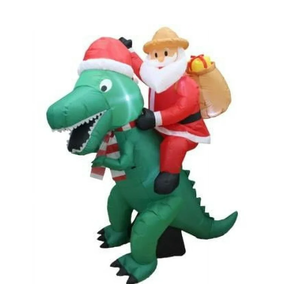 lot 355 image: 6ft Tall Inflatable Santa on Dinosaur