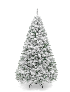 lot 645 image: Members Mark 7.5ft Snow Flocked Aspen Pine Christmas Tree, Premium Holiday Pine Branches, Foldable Metal Base