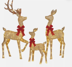 lot 646 image: Holiday Time Set of 3 Light-up Glitter Deer Family with 210 Warm White LED