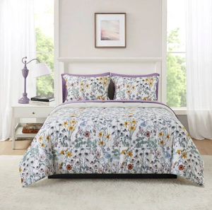 lot 260 image: 7PCS Full Size Mainstays Reversible Bed in a Bag Comforter Set with Sheets, Floral