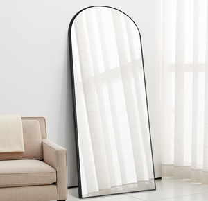 lot 271 image: Arched Full Length Mirror Black, Floor Mirror, Standing Hanging or Leaning Against Wall Full Body Mirror Wall Mirror