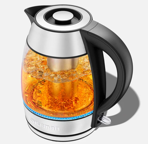 lot 381 image: LOT OF 2 Chefman Fast Boiling 1.8L Electric Glass Kettle, Removable Tea Infuser, LED Lights, Stainless Steel