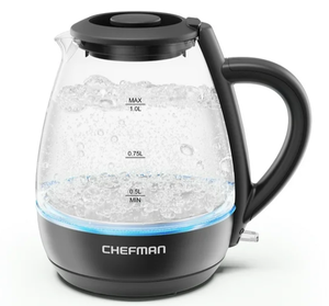 lot 384 image: Chefman 1L Electric Glass Kettle w LED Indicator Light, Automatic Shutoff