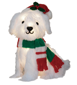 lot 404 image: 20 Light-up Plush White Dog with 30 Warm White LED Lights, Holiday Time