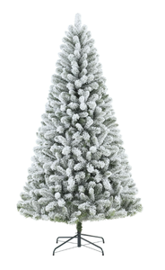 lot 491 image: 6.5 ft Pre-Lit Flocked Frisco Pine Artificial Christmas Tree with 250 Color-Changing LED Lights and Stand, by Holiday Time