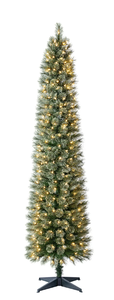 lot 501 image: 7ft Pre-Lit Shelton Cashmere Pencil Fir Artificial Christmas Tree with 300 Clear LED Lights and Stand, by Holiday Time