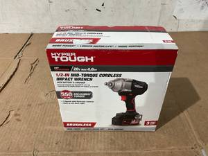lot 263 image: Hyper Tough 20V Max Brushless 12 Mid-Torque Cordless Impact Wrench with 4.0Ah Lithium-Ion Battery and Charger