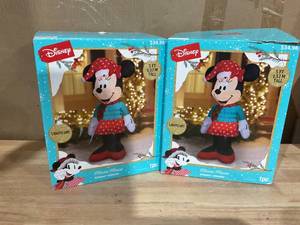 lot 401 image: LOT OF 2 Disney Christmas Airblown Inflatables Yard Decoration Minnie in Puffer Jacket Disney, 5 ft