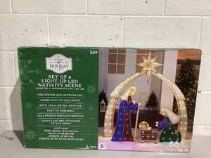 lot 505 image: Light-Up LED Nativity Scene with 110 LED Lights, Set of 4, Holiday Time