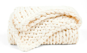 lot 144 image: Comfort Canopy - Throw Blanket, Ivory Chunky Soft Acrylic Hand-Knit