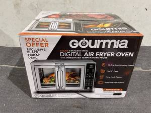 lot 91 image: Gourmia 6-Slice Digital Toaster Oven Air Fryer, with 18 One-Touch Presets & Temp Probe, Stainless Steel