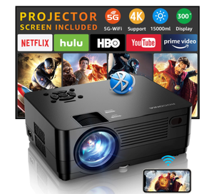 lot 61 image: ROCONIA 5G WiFi Bluetooth 4K Support Native 1080P, 15000LM Full HD Movie Projector