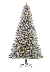 lot 506 image: 7.5 ft Pre-Lit Flocked Frisco Pine Artificial Christmas Tree, 350 LED, Green, 7.5 ft, by Holiday Time