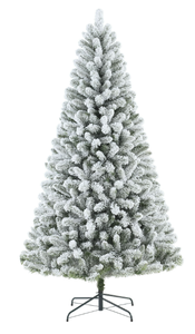 lot 647 image: 6.5 ft Pre-Lit Flocked Frisco Pine Artificial Christmas Tree with 250 Color-Changing LED Lights and Stand, by Holiday Time