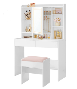 lot 673 image: Kate Makeup Vanity Table Set White Modern Vanity Desk for Bedroom