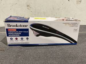 lot 213 image: Brookstone Handheld Percussion Body Massager, 4 Vibration Modes, 5 Interchangeable Heads
