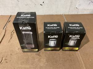 lot 725 image: LOT OF 3 Kaffe 14Cup Electric Coffee Grinder & Kaffe Coffee Canister, Perfect Coffee Container Airtight