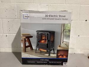 lot 555 image: Mainstays 2-Setting 3D Electric Stove Heater with Life-like Flame
