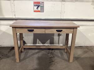lot 576 image: Wooden Writing Desk with Drawers and USB Charging Ports, Small Computer Desk with Storage, Modern Writing Desk for Home and Office