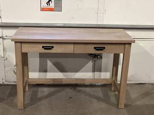 lot 591 image: Wooden Writing Desk with Drawers and USB Charging Ports, Small Computer Desk with Storage, Modern Writing Desk for Home and Office