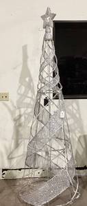 lot 513 image: Members Mark 640 Cool White LED Pre-Lit Slim Shimmer Spiral Cone Tree, Silver