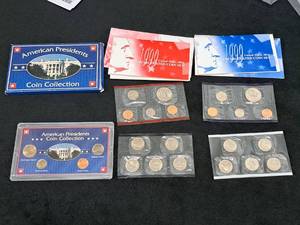 lot 209 image: 1997 Philadelphia Mint American President Coin Set 4-pc, (2) 1999 Uncirculated Coin Sets - 91 pc Philadelphia Mint and 91 pc Denver Mint, (1) Commemorative Coins