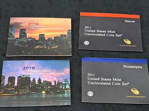 lot 215 image: U.S. Mint Uncirculated Coin Sets -  2010 Philadelphia Mint 14-pc, 2010 Denver Mint 14-pc, 2011 Philadelphia Mint 14-pc, 2011 Denver Mint 14-pc